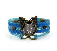 Handmade Bracelets,Blue Rope Personality Metal Wolf Animal,Time Gemstone Multi-Layer Hand-Woven Glass Combination Jewelry Ladies Fashion European and American Jewelry