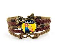 Handmade Bracelets,Brown Rope Blue Clothes Strong Lady Character,Time Gemstone Multi-Layer Hand-Woven Glass Combination Jewelry Ladies Fashion European and American Jewelry