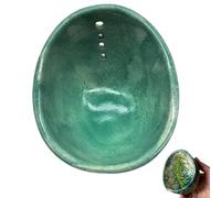 Handmade Ceramic Herb Stripper Bowl, With Different Hole Sizes for Separating Leaves and Stems, 4-Slot Pottery Herb Stripper for Peeling the Stemmed Leaves (Cyan)