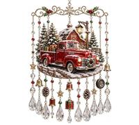 Handmade Christmas Stained Glass Window Hanging,3D Sparkling Christmas Stained Glass Style Sun Catcher,Santa Reindeer Holiday Wind Chime,Holiday Home Ornament Decor