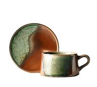 Handmade Coffee Set Vintage Cup Glaze Transformation Cups And Mugs With Saucer(Green with Brown)