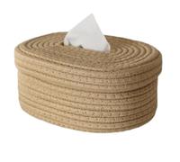 Handmade Cotton Rope Woven Tissue Box Holder, Reusable Napkin Storage Container with Lid, Yellow Cotton Rope Design, Desktop Decor, Organizer for Bathroom & Office (Yellow)