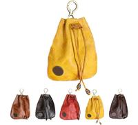 Handmade Cowhide Retro Storage Bag, Simple Retro Cowhide Drawstring Change Purse, Cowhide Retro Drawstring Pouch, Coin Purse Waist Bag Women, Mini Multifunction Storage Bag,Unisex (Yellow)