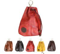 Handmade Cowhide Retro Storage Bag, Simple Retro Cowhide Drawstring Change Purse, Cowhide Retro Drawstring Pouch, Coin Purse Waist Bag Women, Mini Multifunction Storage Bag,Unisex (Red)