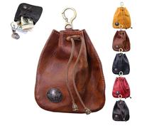 Handmade Cowhide Retro Storage Bag, Small Coin Purse Leather, Leather Car Key Case, Simple Small Hanging Bag Leather Pouch for Women Men(Brown)