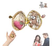 Handmade Crochet Animal In Walnut Shell,animal De Crochet Hecho A Mano En Conejito De Nuez,Mini Emotional Support Crochet Rabbit and Bears,Cute Crochet Bunny and Bear with Knitted Love Heart Friend-B
