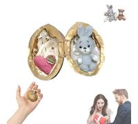 Handmade Crochet Animal In Walnut Shell,animal De Crochet Hecho A Mano En Conejito De Nuez,Mini Emotional Support Crochet Rabbit and Bears,Cute Crochet Bunny and Bear with Knitted Love Heart Friend-A