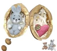 Handmade Crochet Animal in Walnut Shell, Miniature Rabbit & Bear Crochet Animal Kit in Walnut Shells, Hug Cute Easter Giving