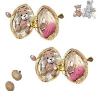 Handmade Crochet Animal in Walnut Shell, Miniature Rabbit & Bear Crochet Animal Kit in Walnut Shells, Hug Cute Easter Giving