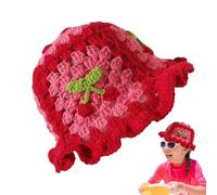 Handmade Crochet Beanie - Cherry Motif Hat, Hollow Summer Bucket Cap, Knitted Lightweight Cover, Stylish Daily Wear Companion | Girls, Teens, Travel, Picnic, Beach, Strolling, Shopping, Leisure