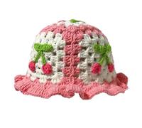 Handmade Crochet Beanie - Cherry Motif Hat, Hollow Summer Bucket Cap, Knitted Lightweight Cover, Stylish Daily Wear Companion | Girls, Teens, Travel, Picnic, Beach, Strolling, Shopping, Leisure