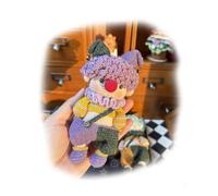 Handmade Crochet Clown Amigurumi Doll, Multicolour Yarn, Curly Hair with Jester Hat and Bells, Ruffled Collar, Keychain and Ornament, Gift for All Ages. (Style 3)