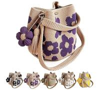 Handmade Crochet Flower Tote, 2026 New Knit Floral Purse Bag, Boho Woven Beach Handbag, Crossbody Shoulder Summer Travel Purse (B)