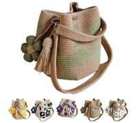 Handmade Crochet Flower Tote,Boho Floral Knit Shoulder Bag,Women's Floral Woven Handbag Crossbody with Flower & Tassel (Green)