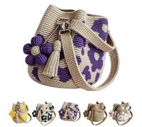 Handmade Crochet Flower Tote,Boho Floral Knit Shoulder Bag,Women's Floral Woven Handbag Crossbody with Flower & Tassel (Purple)