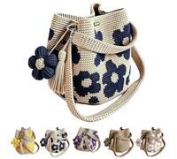 Handmade Crochet Flower Tote,Boho Floral Knit Shoulder Bag,Women's Floral Woven Handbag Crossbody with Flower & Tassel (Blue)