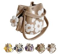 Handmade Crochet Flower Tote,Boho Floral Knit Shoulder Bag,Women's Floral Woven Handbag Crossbody with Flower & Tassel (White)