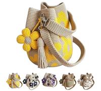 Handmade Crochet Flower Tote,Boho Floral Knit Shoulder Bag,Women's Floral Woven Handbag Crossbody with Flower & Tassel (Yellow)