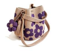 Handmade Crochet Flower Tote Crochet Tote Bag for Women Knit Floral Purse Bag Boho Beach Handbags for Shopping, Beach, Travel, Daily Use (Purple)