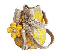 Handmade Crochet Flower Tote Crochet Tote Bag for Women Knit Floral Purse Bag Boho Beach Handbags for Shopping, Beach, Travel, Daily Use (Yellow)