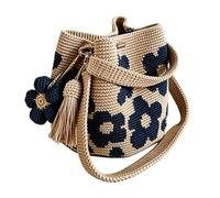Handmade Crochet Flower Tote Crochet Tote Bag for Women Knit Floral Purse Bag Boho Beach Handbags for Shopping, Beach, Travel, Daily Use (Blue)