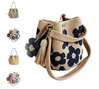 Handmade Crochet Flower Tote, Knit Boho Shoulder Purse with 3D Floral Charm, Anti-Stretch Women Beach Bag, Summer Gifts (Blue)