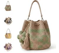 Handmade Crochet Flower Tote, Knit Boho Shoulder Purse with 3D Floral Charm, Anti-Stretch Women Beach Bag, Summer Gifts (Green)