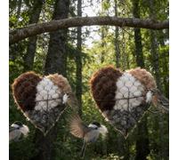 Handmade Fiber Bird Nesting Heart, Birds Nests Material Holder, Hummingbird Nest Boxes for Outside, Nester Houses Design, Dual-Season Outdoor View House, Winter Tree Shelter for Wild Birds (2PCS)