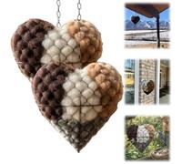 Handmade Fiber Bird Nesting Heart,Birds Nests Material Holder,Refillable Heart Shape Birds Haven,Fiber Bird Material House Outdoor Decoration,for Garden,Yard & Bird Lover (2PCS)