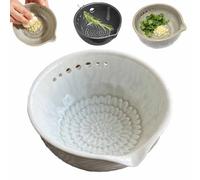 Handmade Garlic Grater & Herb Bowl,2-in-1 Multi-Functional Herb Stripper Bowl with Grater,5/7 Hole Sizes Efficient Stripping Dish With Drainage Port,Multi-functional Kitchen Gadgets (7hole)