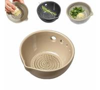 Handmade Garlic Grater & Herb Bowl,2-in-1 Multi-Functional Herb Stripper Bowl with Grater,5/7 Hole Sizes Efficient Stripping Dish With Drainage Port,Multi-functional Kitchen Gadgets (5hole-B)