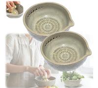 Handmade Garlic Grater X Herb Bowl,2-in-1 Multi-functional Ceramic Kitchen Prep Tool,Efficient Stoneware Herb Stripping Tool with Drainage Port for Fresh Garlic Herbs Lemon (2)