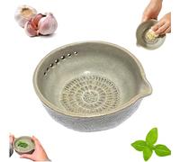 Handmade Garlic Grater X Herb Bowl, 2-in-1 Pottery Herb Stripper Bowl, Ceramic Garlic Grater Plate with 5 Hole for Ginger, Garlic, Herbs, Cheese (L)