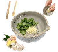 Handmade Garlic Grater X Herb Bowl,2-in-1 Stoneware Kitchen Grater Plate Tools,Pottery Herb Stripper Bowl with 5 Hole Sizes,Built-In Grater for Garlic Ginger, Effortles Minimal Mess (1PCS)