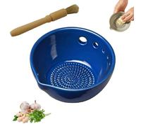 Handmade Garlic Grater X Herb Bowl, Garlic Grater Plate, 2-In-1 Pottery Herb Stripper Bowl, 5 Hole Sizes with Brush, for Fresh Garlic Ginger Herbs Lemon Zest Cheese (B)