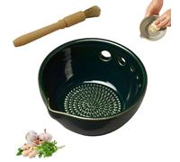 Handmade Garlic Grater X Herb Bowl, Garlic Grater Plate, 2-In-1 Pottery Herb Stripper Bowl, 5 Hole Sizes with Brush, for Fresh Garlic Ginger Herbs Lemon Zest Cheese (F)