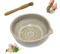 Handmade Garlic Grater X Herb Bowl, Garlic Grater Plate, 2-In-1 Pottery Herb Stripper Bowl, 5 Hole Sizes with Brush, for Fresh Garlic Ginger Herbs Lemon Zest Cheese (A)