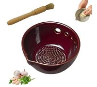 Handmade Garlic Grater X Herb Bowl, Garlic Grater Plate, 2-In-1 Pottery Herb Stripper Bowl, 5 Hole Sizes with Brush, for Fresh Garlic Ginger Herbs Lemon Zest Cheese (E)