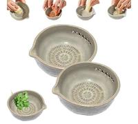 Handmade Garlic Grater X Herb Bowl, Rustic Ceramic Plate With Built-In Grater And Herb Stripper, Multi-Functional 2-In-1 Stoneware Kitchen Prep Tool For Fresh Garlic Ginger Herbs Cheese (2Pcs)