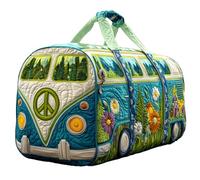 Handmade Hippie Van Quilted Duffle Bag - Original Boho Travel Weekender Bag with Adjustable Strap (B,Medium (16"x8"x8"))
