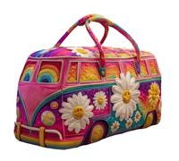 Handmade Hippie Van Quilted Duffle Bag, Spacious Durable, Perfect for Weekend Getaways & Music Festivals (B(16 x 8 x 8 Inches))
