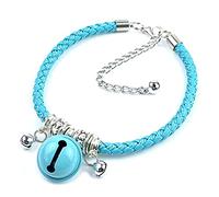 Handmade Leather Pet Cats Collar with Bell Adjustable Braided Leather Rope Pet Small Dog Collar for Puppy Kitten Cats Bell Collar (Sky Blue)