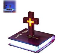Handmade Levitating Cross Lamp, Maglev Cross Ornament, Levitating Cross on Bible Led Light with Glowing Base, Mesmerizing Levitating Cross Decoration, Christian Gifts for Friend ( Color : Brown-b )