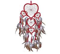 Handmade Love Heart Feather Pendents Wall Hanging Dream Net Catcher Dreamy Room Decoration India N Culture Fairy Ornament(Red)