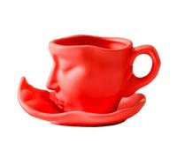 Handmade Menimalist Kiss Mug - Face Sculpture Coffee Set, 100ml Artistic Tea Cup, Ceramic Saucer Set | Valentine's Day Romantic Gift Couple Wedding Aniversary Kitchen Table Decor Uniquee Stylish