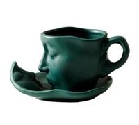 Handmade Menimalist Kiss Mug - Face Sculpture Coffee Set, 100ml Artistic Tea Cup, Ceramic Saucer Set | Valentine's Day Romantic Gift Couple Wedding Aniversary Kitchen Table Decor Uniquee Stylish