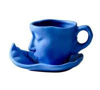 Handmade Menimalist Kiss Mug - Face Sculpture Coffee Set, 100ml Artistic Tea Cup, Ceramic Saucer Set | Valentine's Day Romantic Gift Couple Wedding Aniversary Kitchen Table Decor Uniquee Stylish