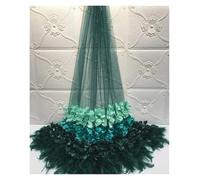Handmade Mesh Fabric Gold Foil Stamping Princess Kids Feather Flower Layered Gradient For Evening Wedding Dress(Green)