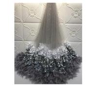 Handmade Mesh Fabric Gold Foil Stamping Princess Kids Feather Flower Layered Gradient For Evening Wedding Dress(Grey)