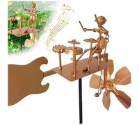 Handmade Metal Drummer Windmill, Alimentada por El Viento Escultura CinéTica Al Aire Libre, 32cm Molinos De Viento para JardíN, para JardíN, CéSped, Patio,Gold
